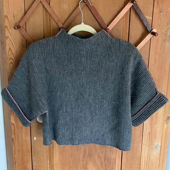 Moth by Anthropologie grey cropped pink seam ribbed sweater top - Picture 1 of 8